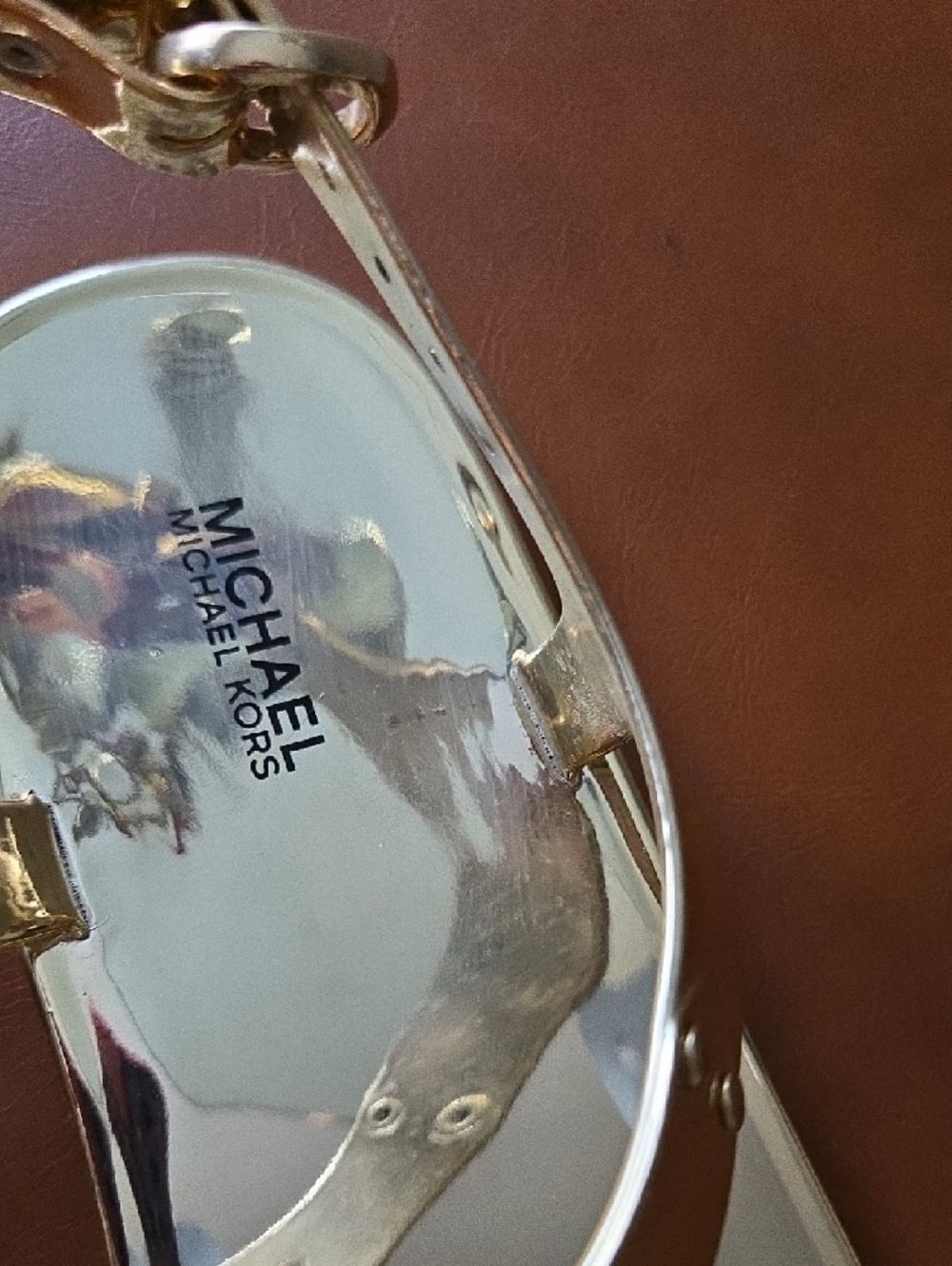 Michael Kors Gold Metallic T-Strap Sandals - Picture 2 of 4